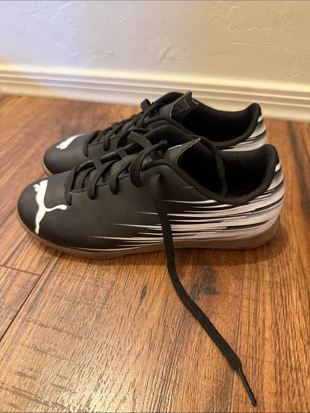 Puma Kids Black Sneakers with White Puma Logos Indoor/Futsal
